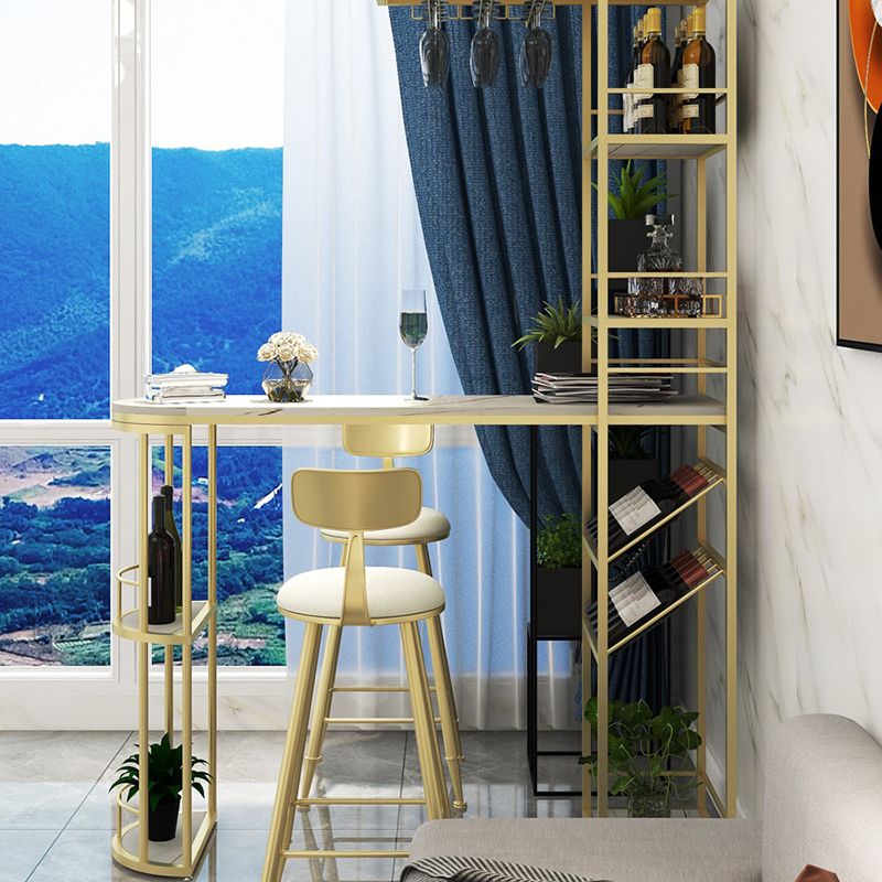 Modern Stone Bar Table Double Pedestal Bar Desk with Storage Shelf