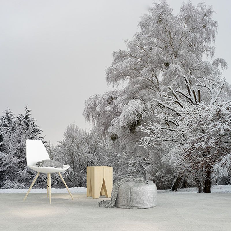 Contemporary Mountain Snow Forest Mural Horizontal Photography Living Room Wall Mural