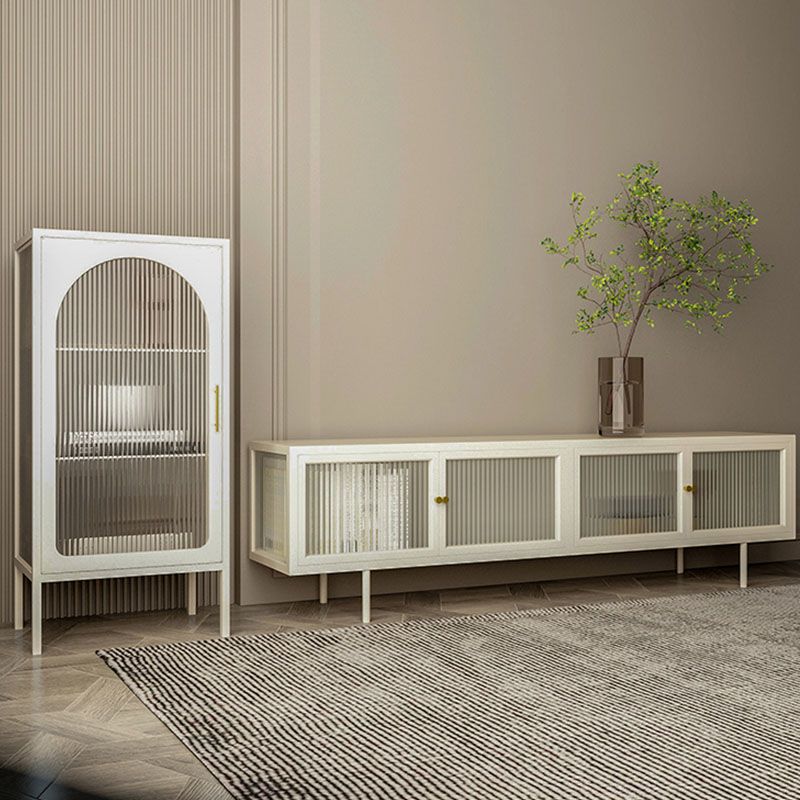 19.7" H Industrial 4-Door TV Stand Iron & Glass TV Stand Console