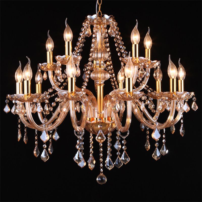 Traditional Luxury Candle Pendant Light Glass Indoor Chandelier with Crystal Decoration