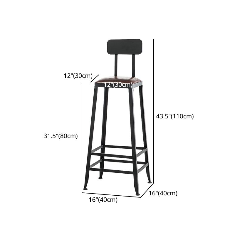 Industrial Armless Backrest Counter Stool Iron Cafe Bar Stool with Leather Cushion