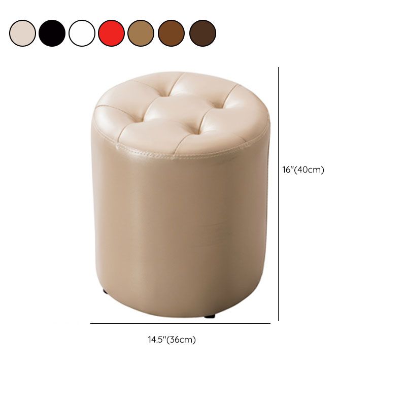 Modern Pouf Ottoman Genuine Leather Upholstered Tufted Solid Color Ottoman