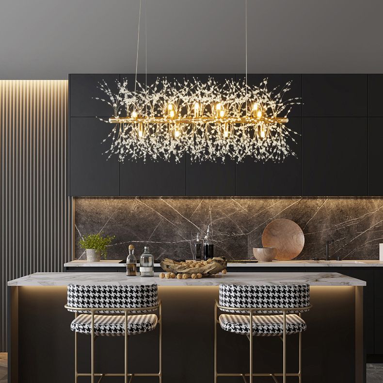 Sputnik Island Lamp Modern Hanging Light with Crystal for Dining Room