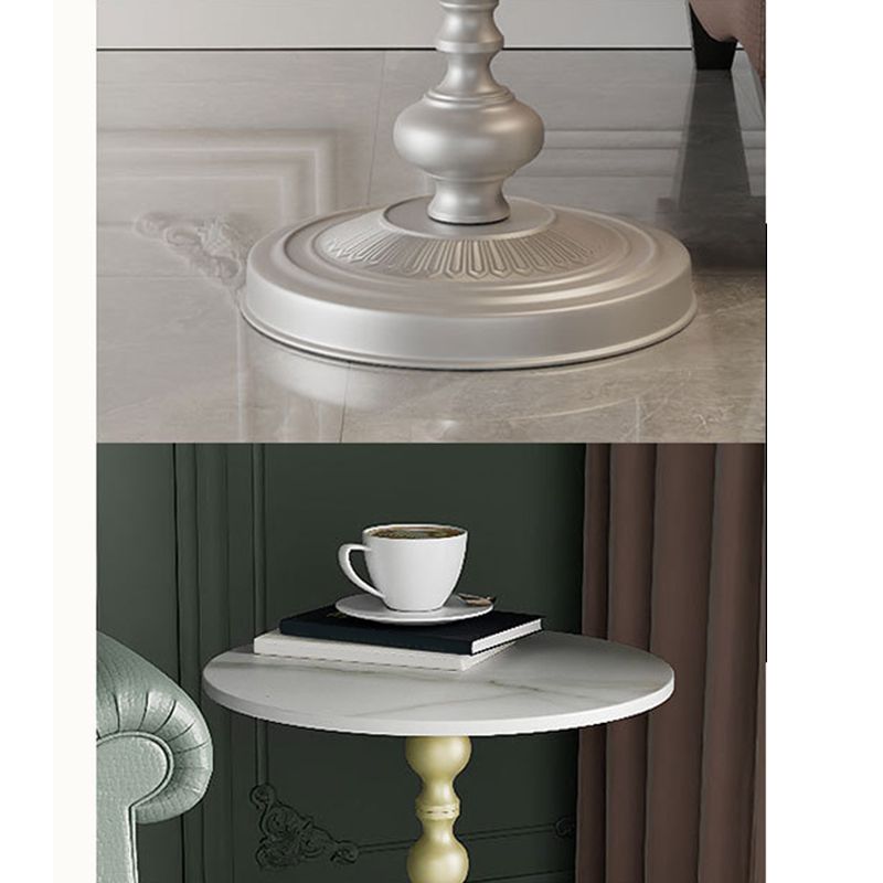 Modern Pedestal Corner Table Round Slate Side End Table for Living Room