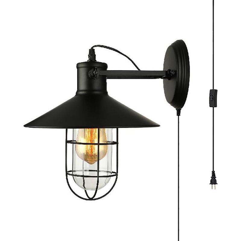1 cône léger CONECE LUMIÈRE INDUSTRIAL BOOK ENCIGUR VERRE MUR MUR POUR CUISINE AVEC LA CAGE ET