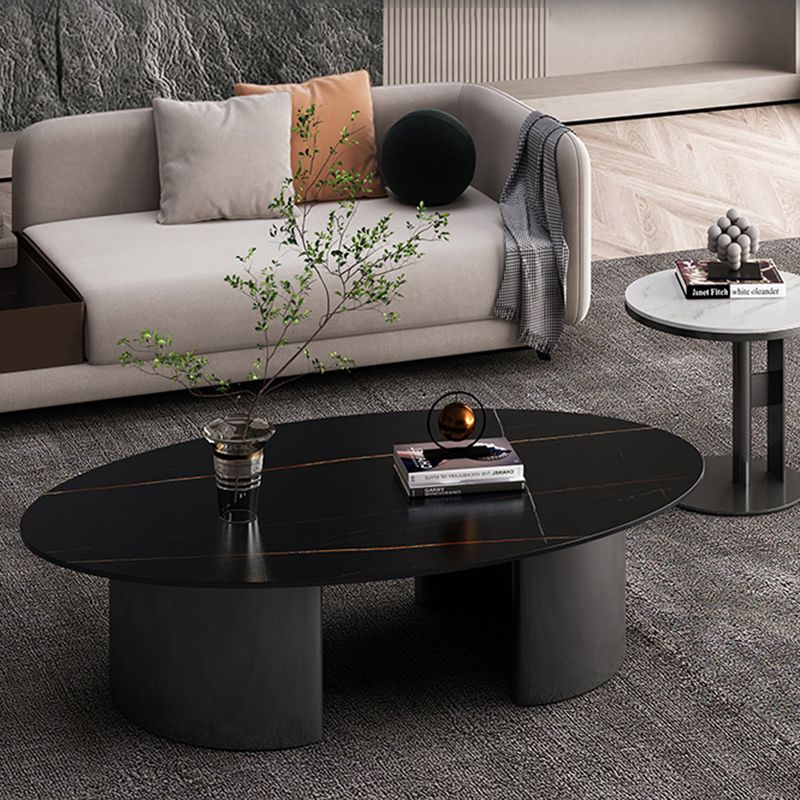 15"H Glam Coffee Table Slate Oval Single Coffee Cocktail Table