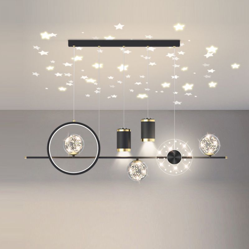 Modern LED Metal Ceiling Lamp Circle Shape Island Light with Plastic Shade for Living Room