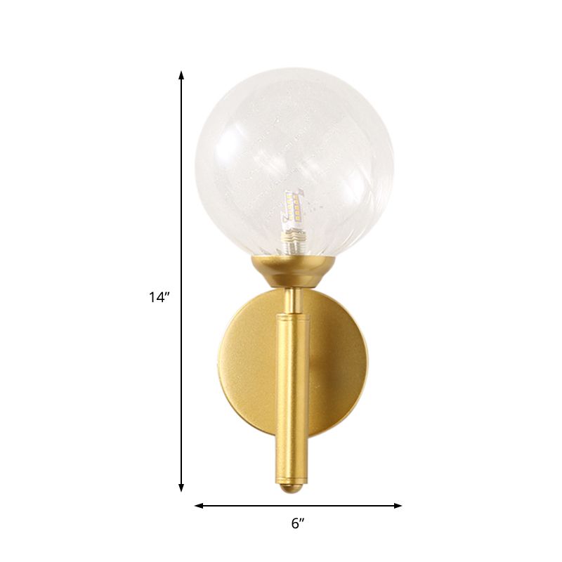 Sphere de lámpara de latón de vidrio transparente 1 Lámpara de pared moderna de 1 luz para dormitorio