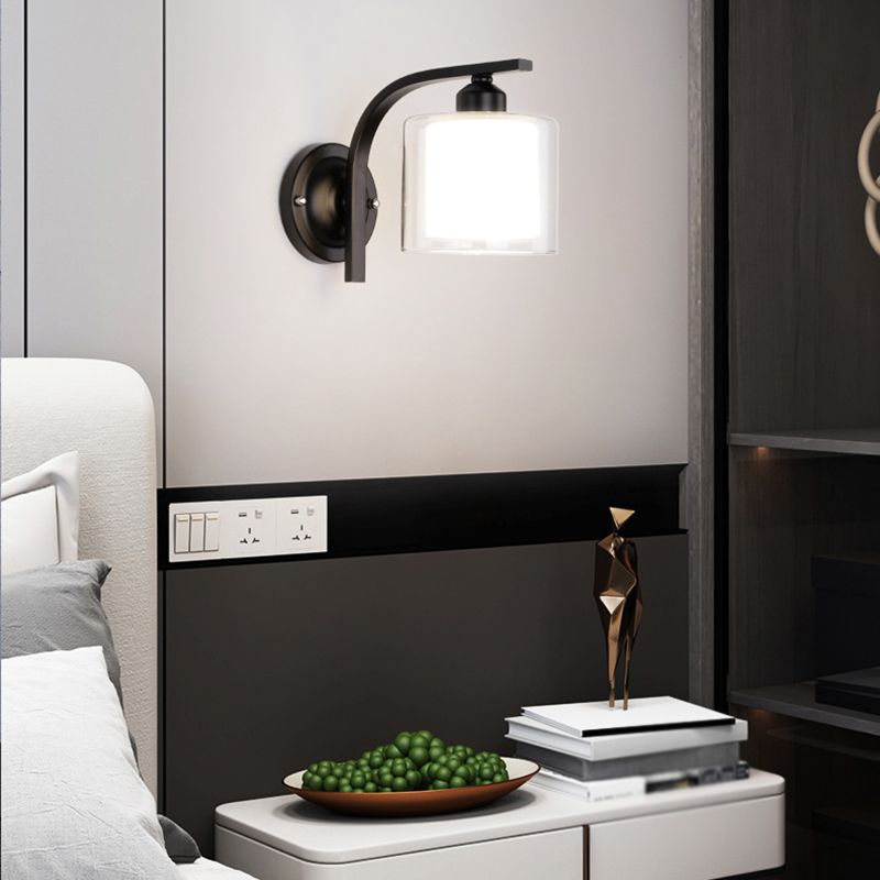 Contemporary Clear Glass Wall Sconce 1 Head Metal Wall Light for Living Room