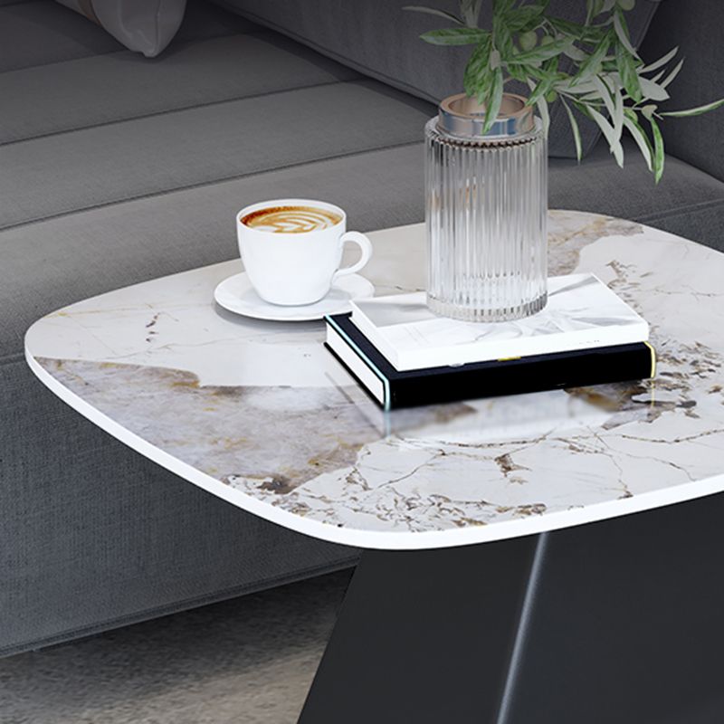 23.6" Tall Modern Iron Side Table Pedestal Rectangular Faux Marble Top End Table