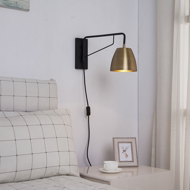 Messing 1 Leichte Leuchten Beleuchtung Loft Style Metallic Fass Schatten Wandleuchte Leuchte mit Winkelarm für Schlafzimmer