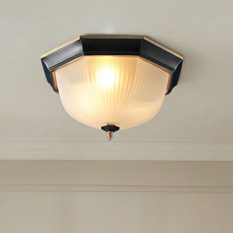 Hemisphere Unterputz-Beleuchtung, Retro-Deckenleuchte aus weißem, geripptem Glas für den Flur