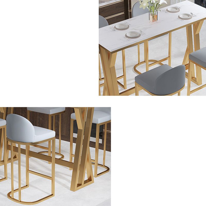 Rectangle Stone Top Table Glam Style Bistro Pub Table with Metal Base