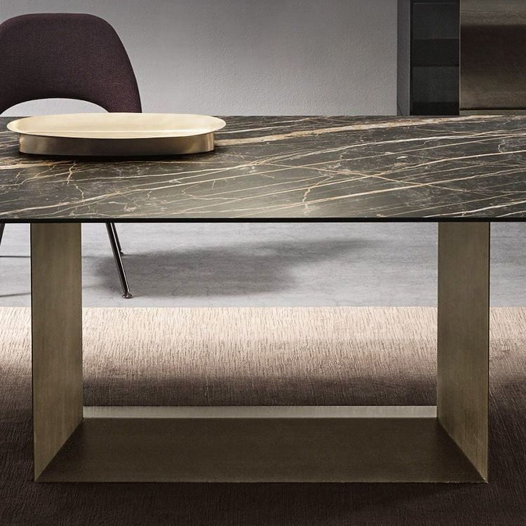 Sintered Stone Top Dining Table Industrial Kitchen Table with Black Metal Pedestal