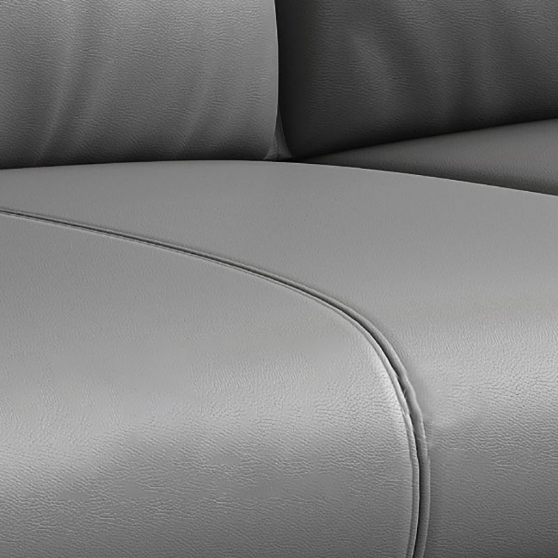 Modern Style Gray Leather Sofa Flared Arm Loose Back Sofa with Pillows