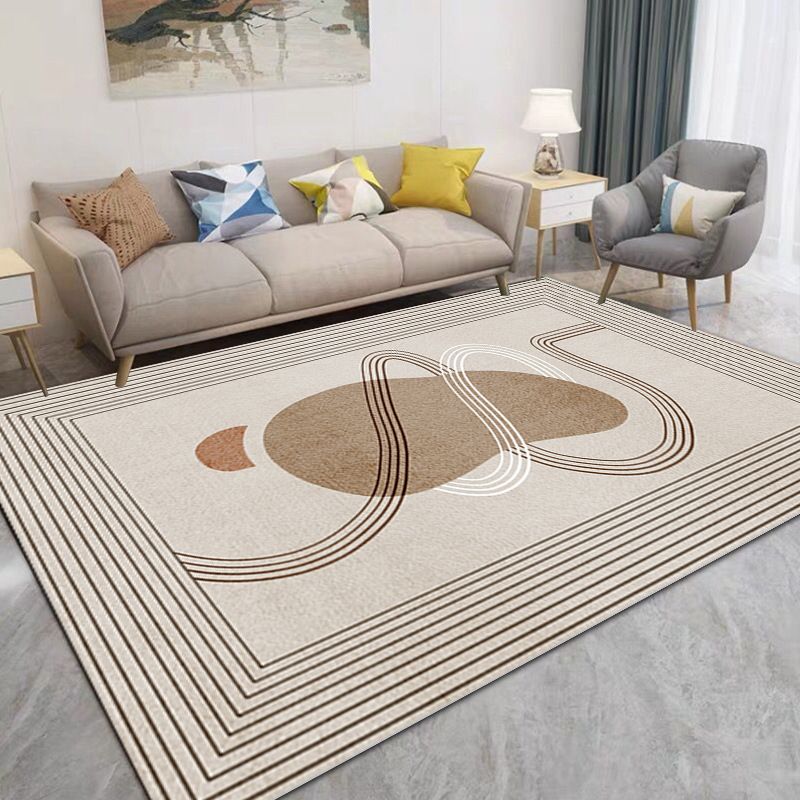 Brown Streak Indoor Rug Polyester Casual Rug Non-Slip Backing Rug for Drawing Room