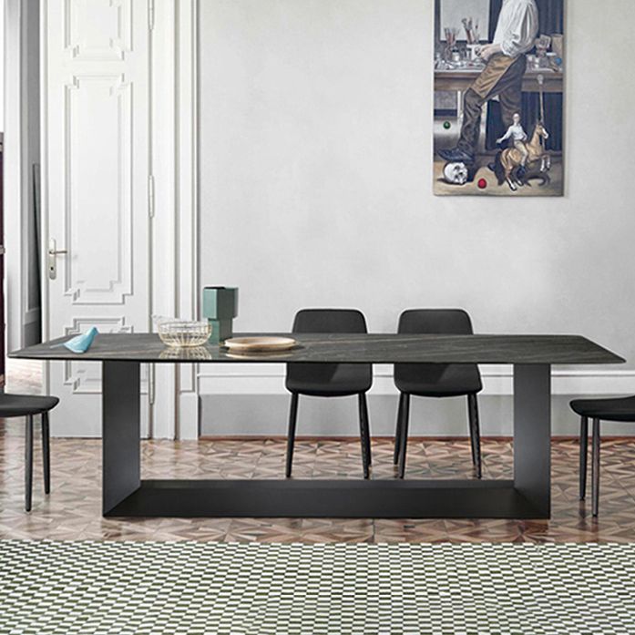 Metal Contemporary Rectangular Dining Table Sintered Stone Table with Trestle
