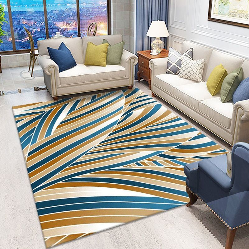 Blue Contemporary Carpet Polyester Abstract Rug Anti-Split Backing Indoor Carpet for Home Decor