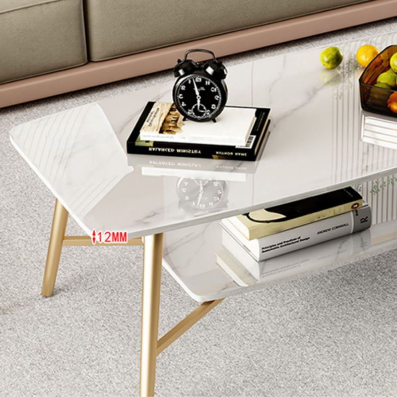Rectangular Slate Top Coffee Table 4 Legs 1 Single Cocktail Table with Storage Shelf
