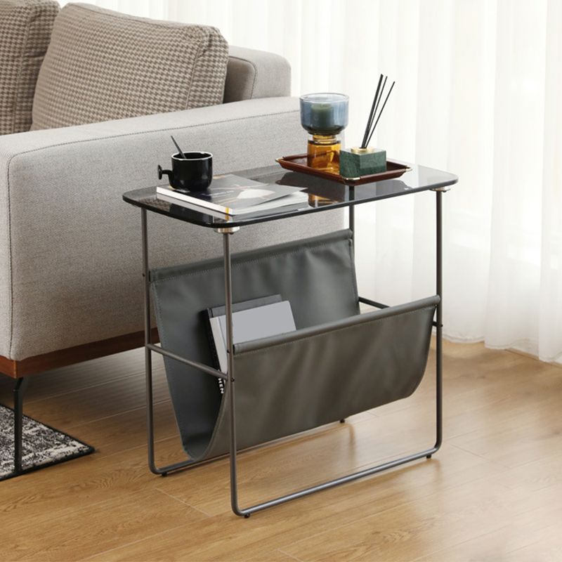 Rectangular Glass Top Side Table 26.38" W x 14.96" D x 23.23" H End Table with Shelf
