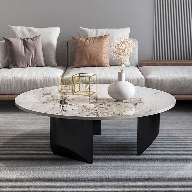 Modern Coffee Table Slate Round Nesting Coffee Table Set with Black Legs
