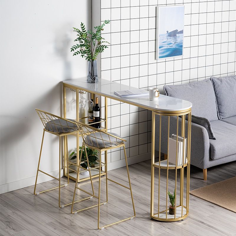 1/2/3 Pieces Marble Bar Table Set Glam Matte Finish Bar Stool and Table Set