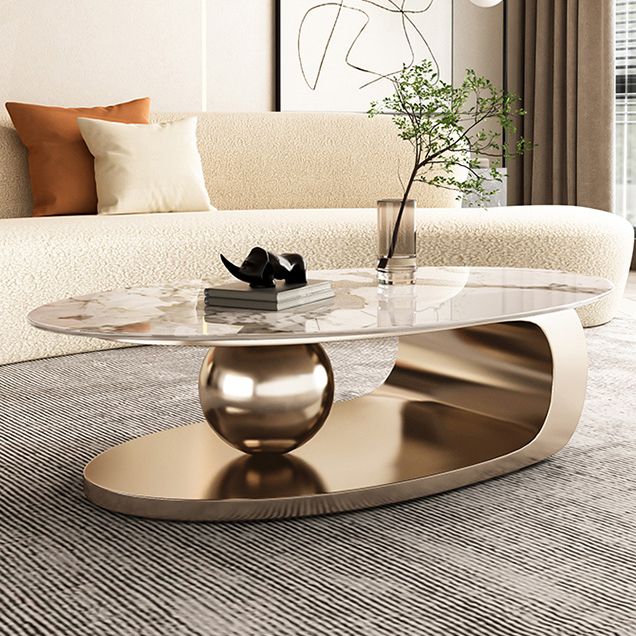 Stone Oval Contemporary Coffee Table Single Pedestal Coffee Table
