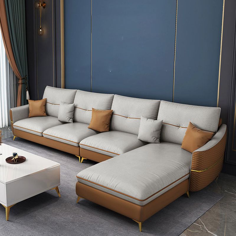 Scandinavian 37.4 " H Faux Leather Flared Arm Sofa & Chaise for Living Room