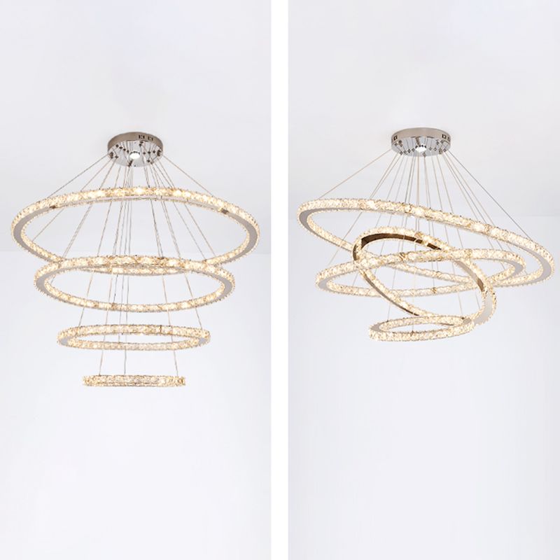 Contemporary Tiered LED Hanging Ceiling Lights Gold Crystal Pendant Chandelier for Living Room