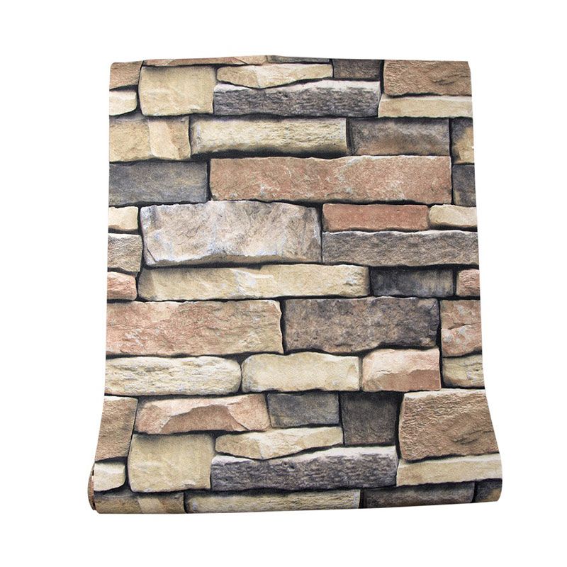 Non-Pasted Wallpaper with Multi-Colored 3D Print Horizontal Brick, 33' x 20.5"