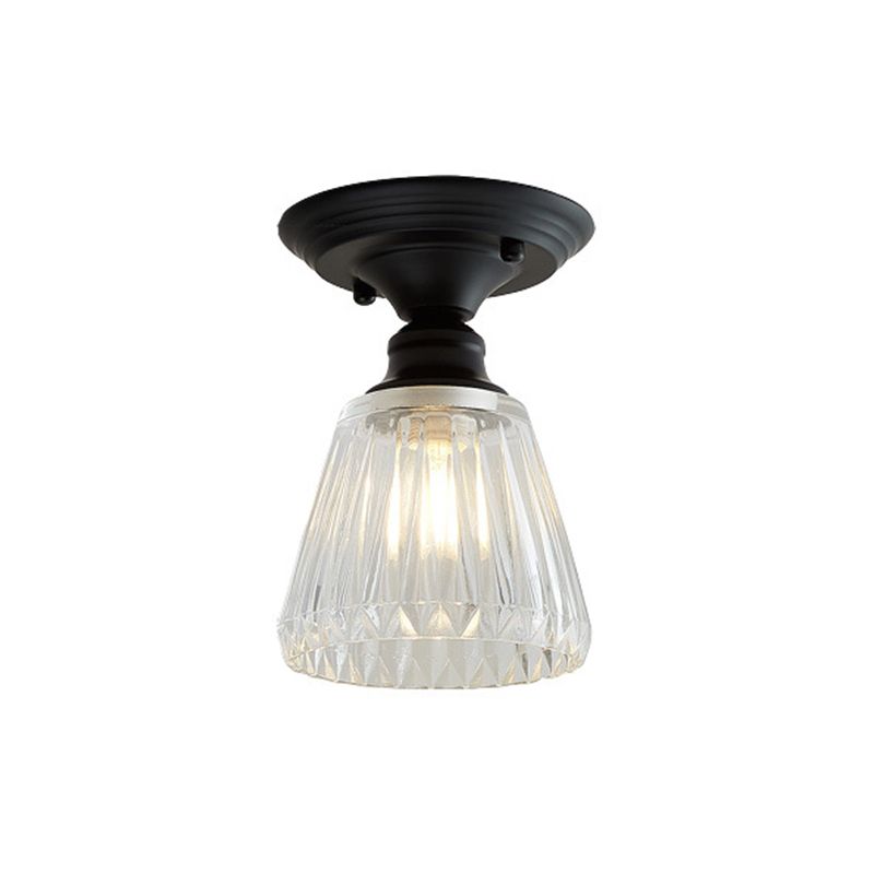 Luminaire semi-encastré à une lumière ondulée/large évasée, luminaire industriel en verre texturé transparent noir