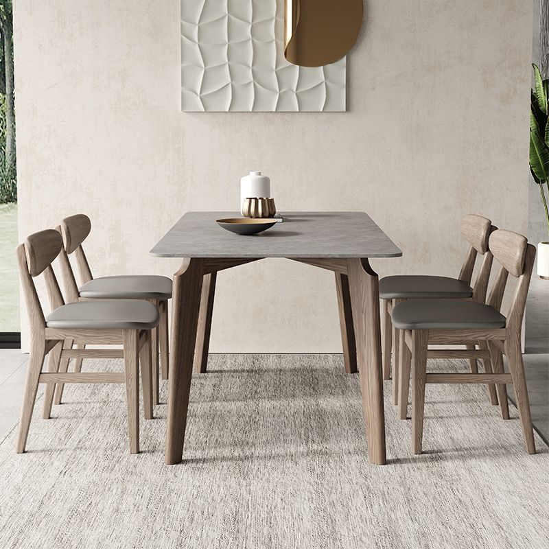 Modern 1/4/5/6 Pieces Rectangle Dining Set Sintered Stone Top Solid Wood Table Set