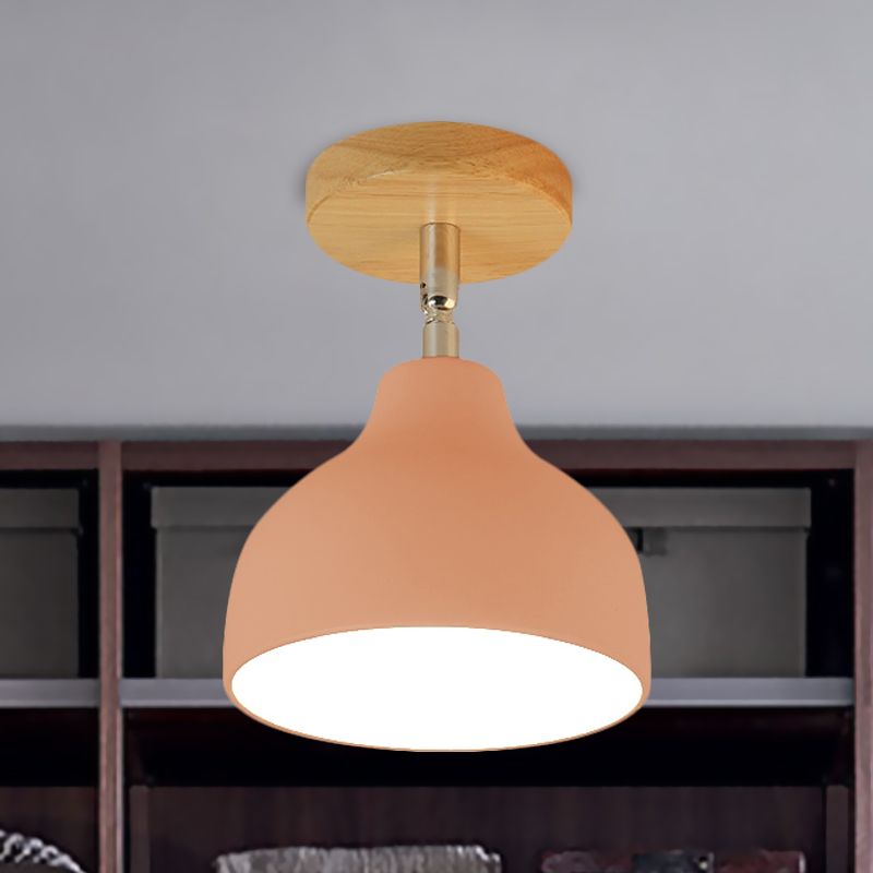 Modernist Domed Ceiling Mounted Light 1 Bulb Metal Angle Adjustable Semi Flush Ceiling Light in White/Pink