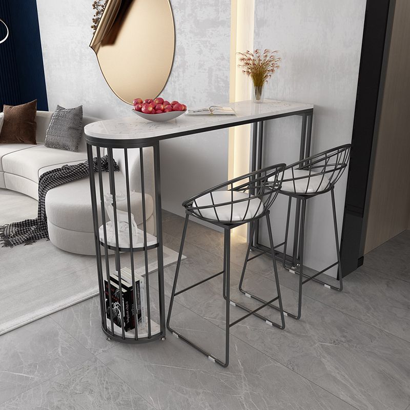 Glam Style 41.3"H Bar Table Marble White Top Specialty Bistro Table with Shelves