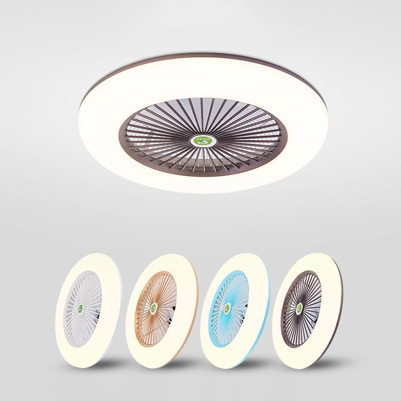5 Klingen runde Schlafzimmer Deckenventilator Leuchtmetall Nordic LED Semi Flush Mount Lampe mit Fernbedienung, 19,5 "breit