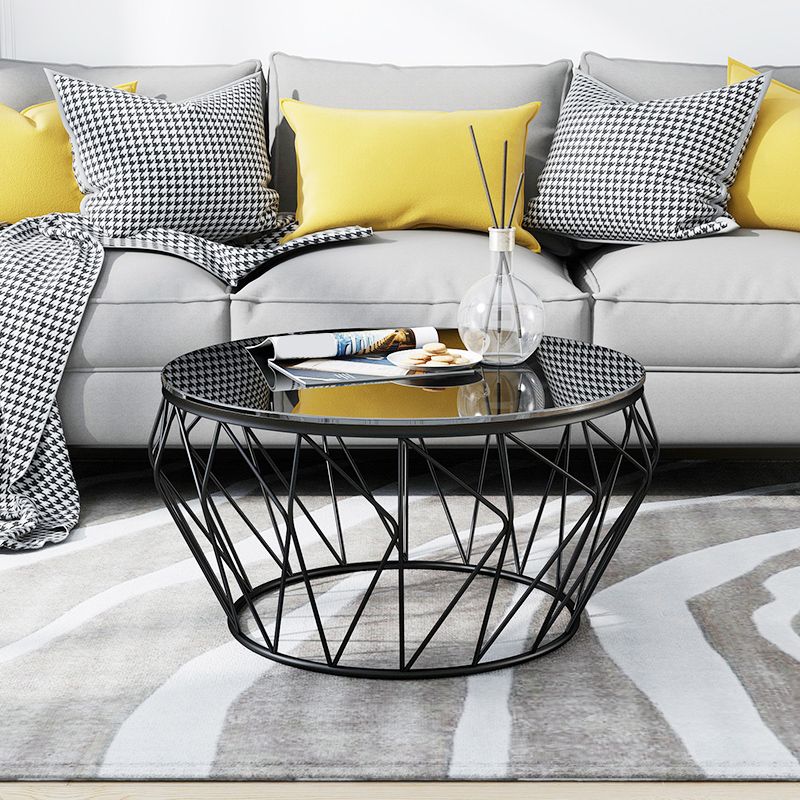 Frame Modern Simple Cocktail Table Round Glass Top Coffee Table - 17.72" H
