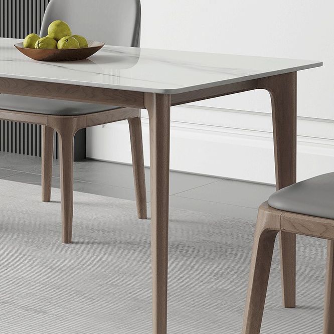 Mid-Century Rectangle Dining Table Stone Dining Table with Solid Wood Legs