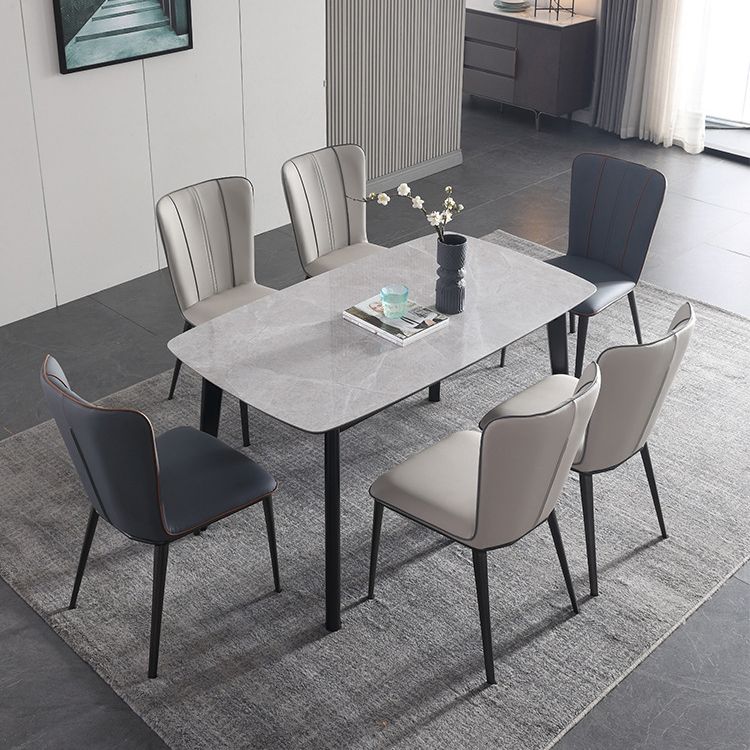 Minimalist 1/2/4/7 Pieces Furniture Stone Rectangle Dining Table Set in Gray