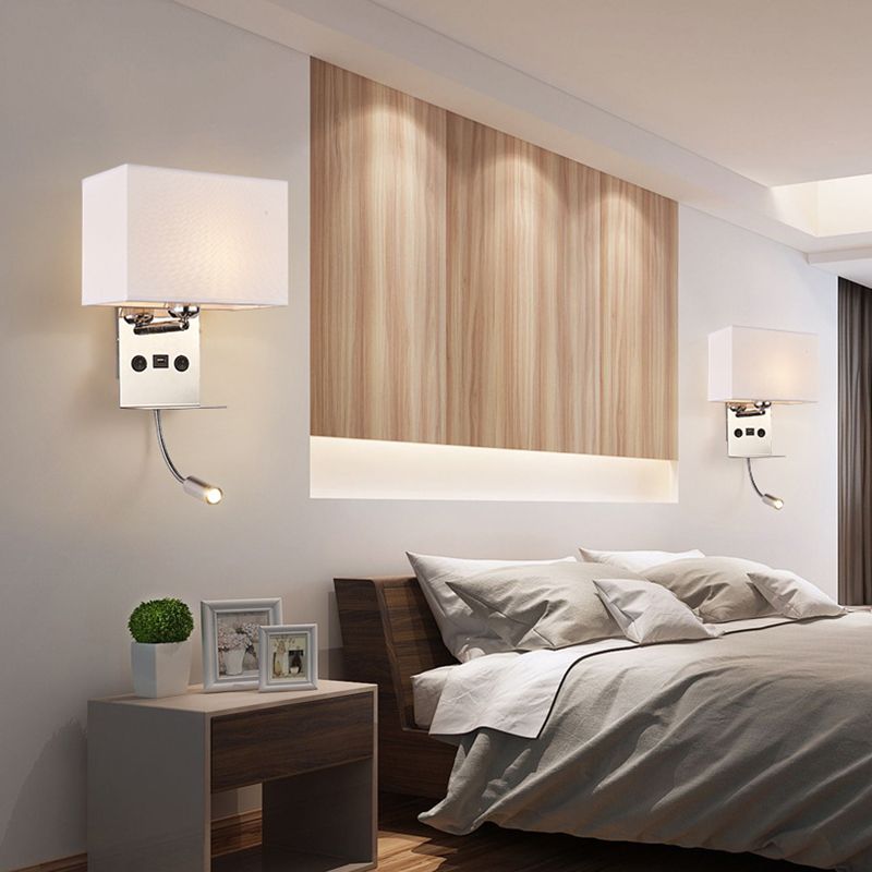 Lámpara de pared de lectura concisa moderna Splicet rectangular de acero inoxidable aplastante con telas sombra