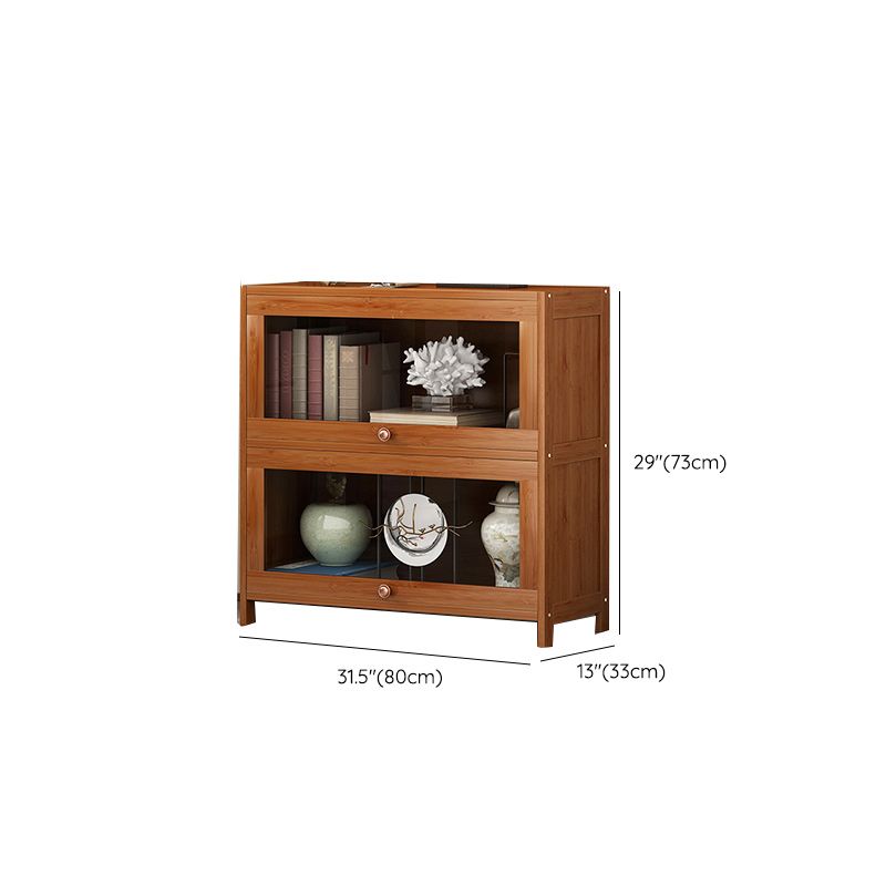Mid Century Modern Bamboo Accent Cabinet in Brown with Glass Paned