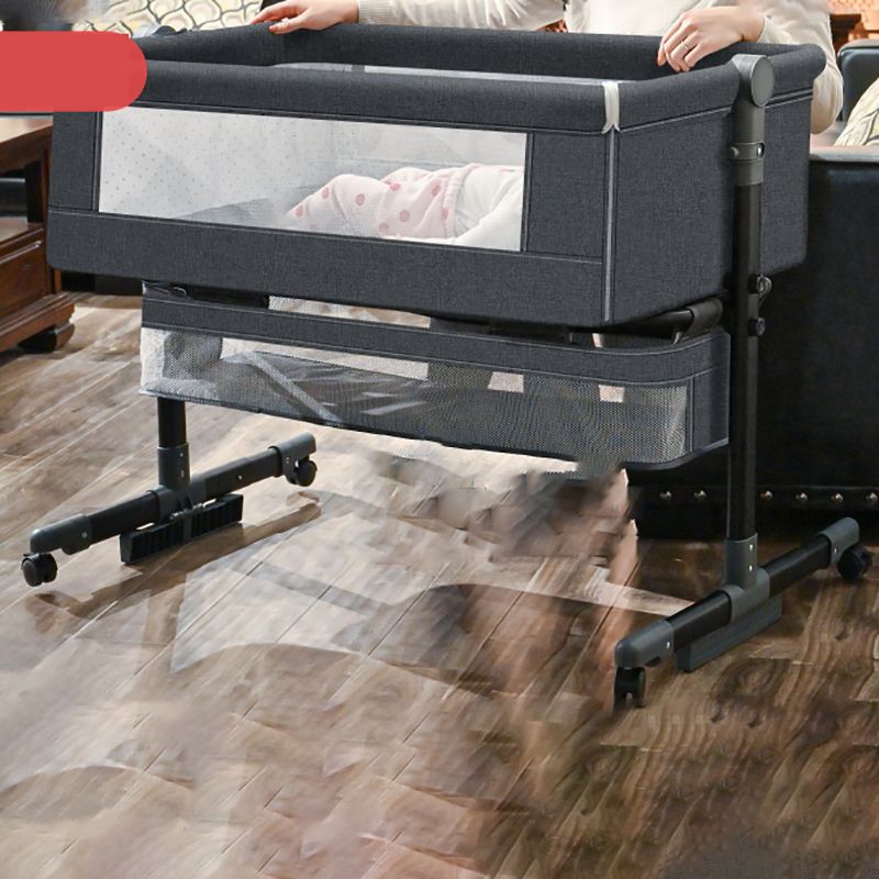 Modern Gliding Crib Cradle Metal Bedside Bassinet With Storage Basket