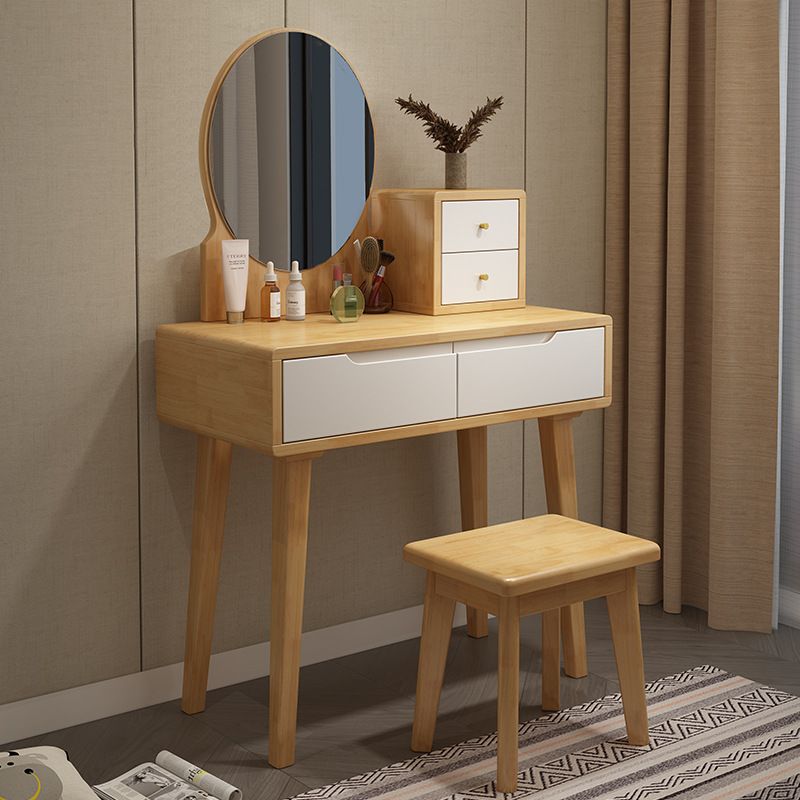 Scandinavian Vanity Makeup Table Set Rubberwood Dressing Table Stool Set