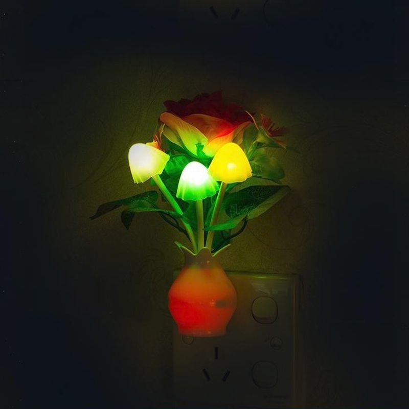 Modernist Lilac Blossom LED Night Lamp Plastic Bedside Plug in Wall Lighting in Multicolored Light