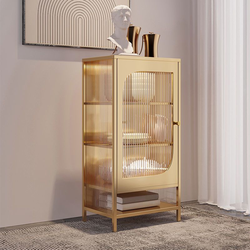 Glam Metal Curio Cabinet Glass Doors Hutch Buffet for Bedroom