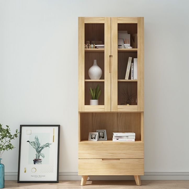 Scandinavian Solid Wood Bookcase Natural Closed Back Bookshelf with Door