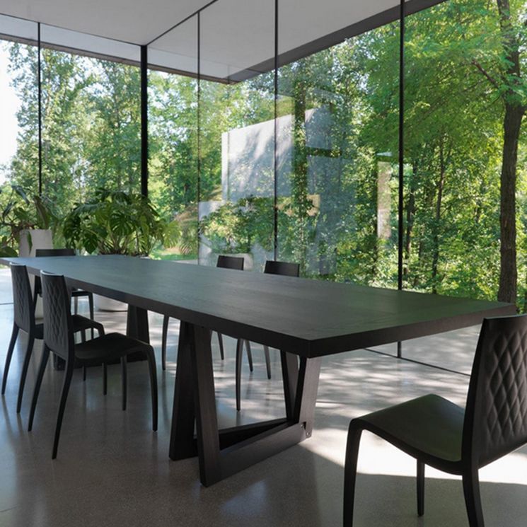 Rectangle Pine Wood Dining Table Industrial Black Table with Double Pedestal