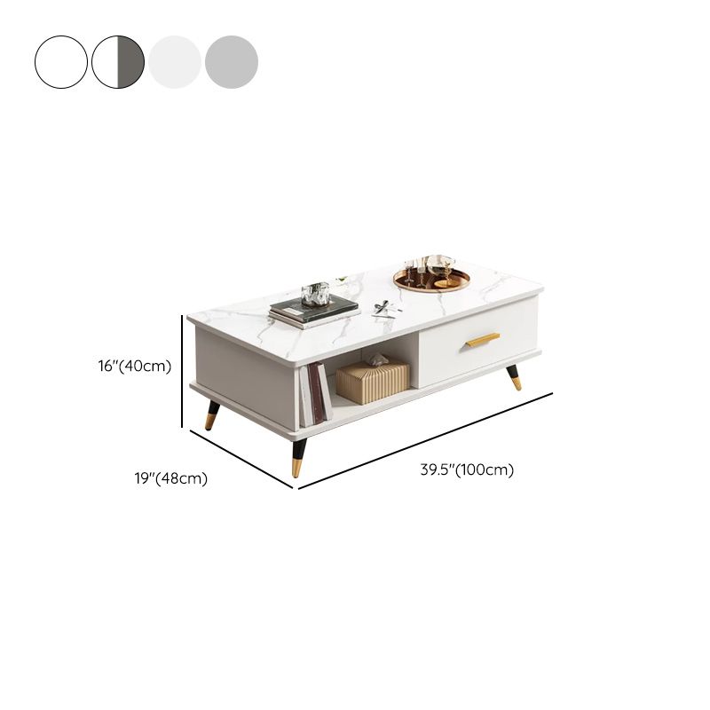Contemporary 4 Legs Coffee Table Stone Cocktail Table with Storage Drawer