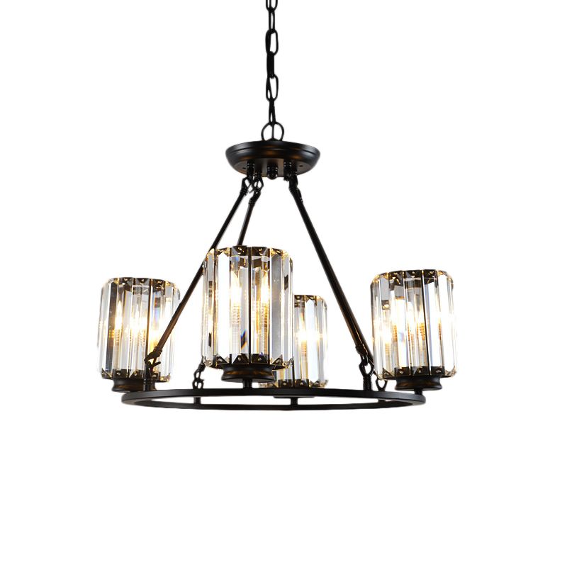 Candelera de techo redondo negro Cristal contemporáneo 4/6/8 Lights Light Lightsing con cadena ajustable