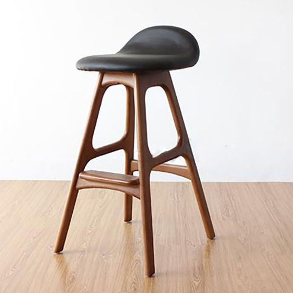 Contemporary Upholstered Faux Leather Bar Stool with Solid Wood Base