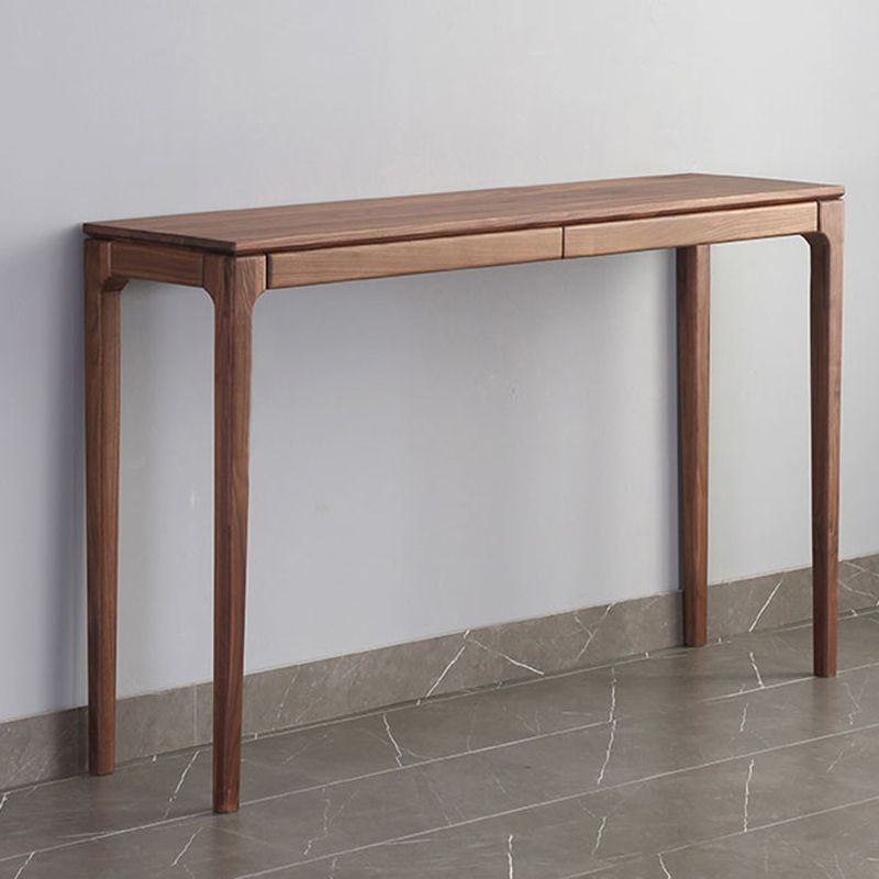Mid-Century Modern Sofa Table 4 Legs Wood Rectangle Storage Walnut Console Table